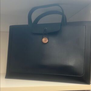 Elegant Black faux Leather Tote Bag 💼 multipocket briefcase